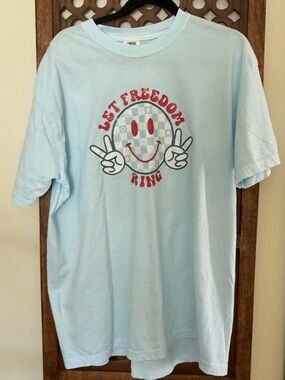 Comfort Colors Let Freedom Ring Smiley Graphic Tee Blue XL
